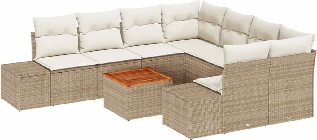 Gartensofa-set mit Speicher 9 pcs Beige und Creme Poly-Rattan