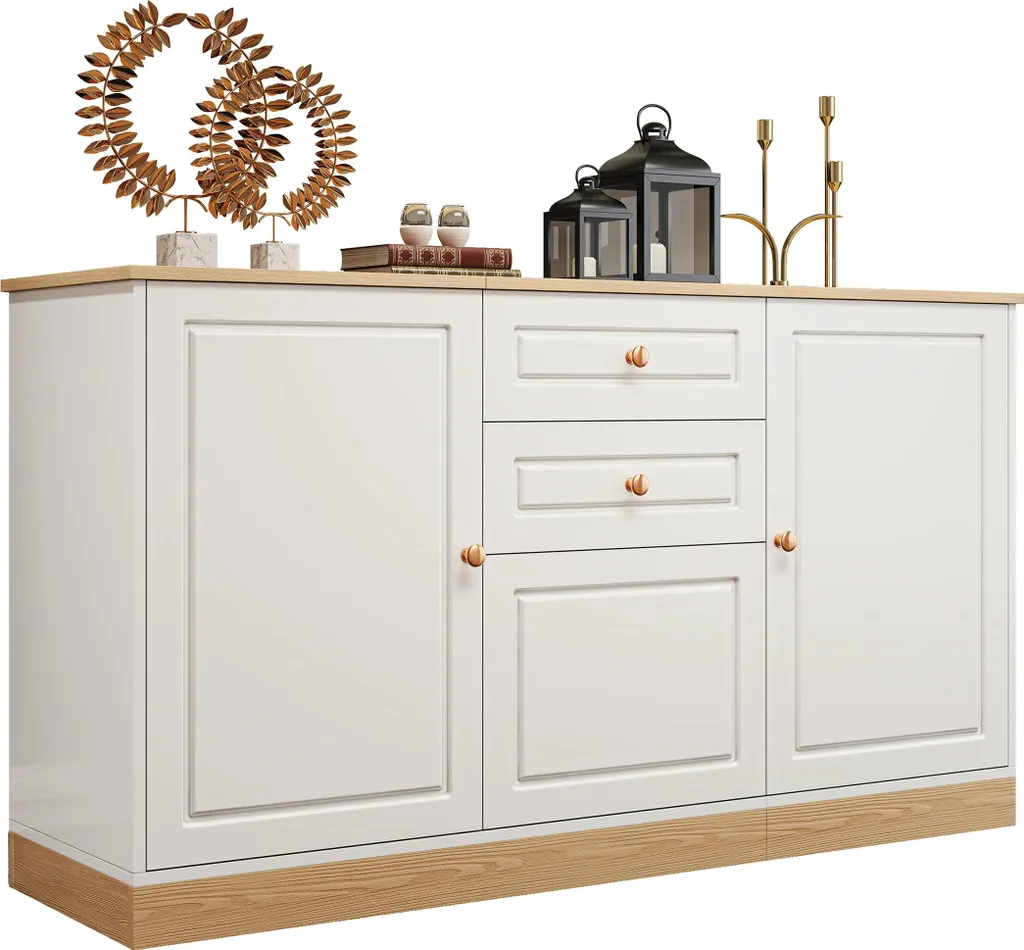 Grand bahut de salle à manger 3 portes avec rangements multiples Blanc Mat