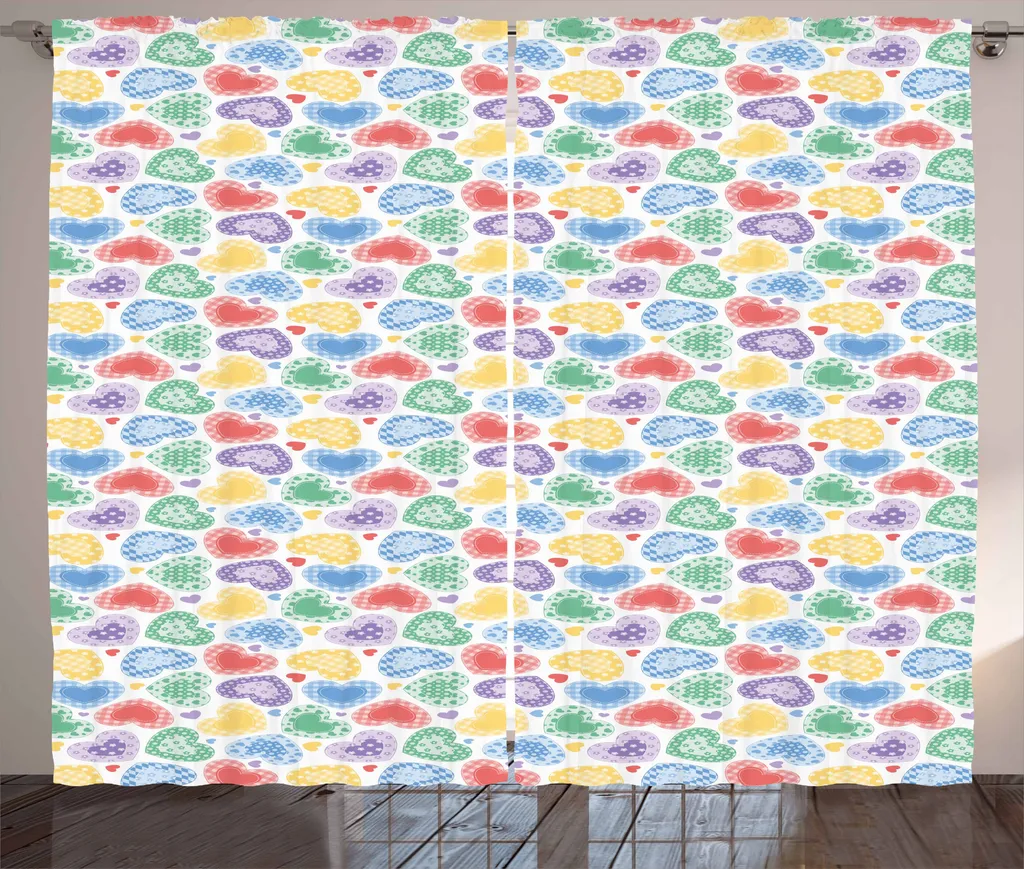 Tenda ABAKUHAUS Rustica Cuori Patchwork 280x175 cm Shabby Chic