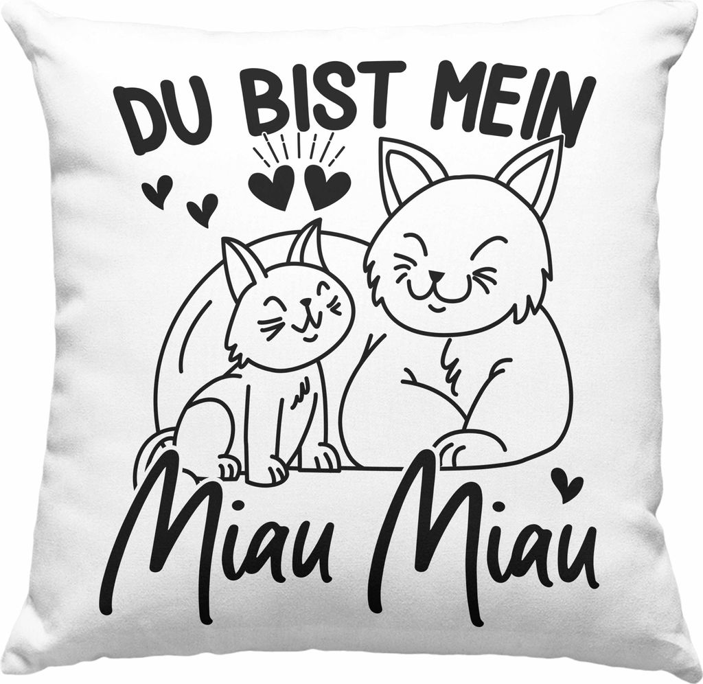 Trendation - Deko-Kissen mit Füllung 40x40 Du Bist Mein Miau Miau Geschenkidee für Katzenbesitzer Valentinstag Liebe Süßes Geschenk (Rosa)