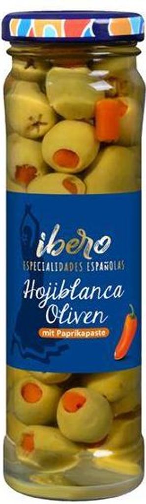 Ibero Grüne Hojiblanca Oliven mit Paprikapaste 85 G Glas  Produktbild 