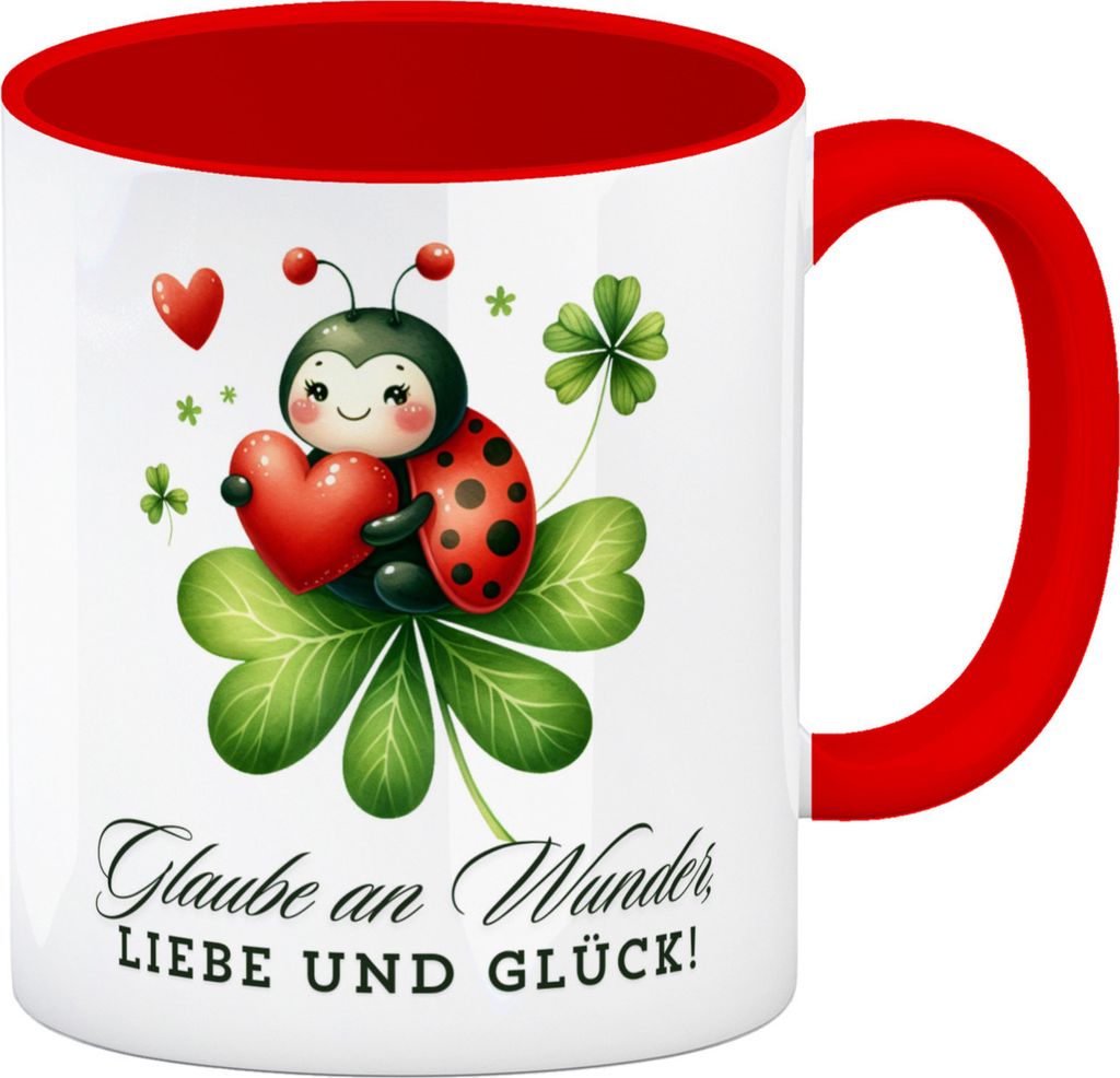 Marienkäfer Kaffeebecher in rot mit Spruch Glaube an Produktbild 
