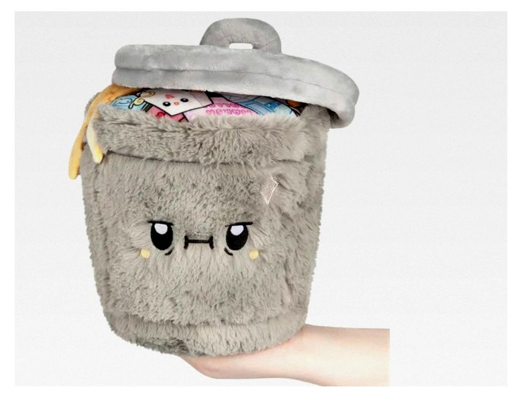 Mini-Mülleimer aus Plüsch - 26 cm - Sammelplüschtier - Klappen öffnen
