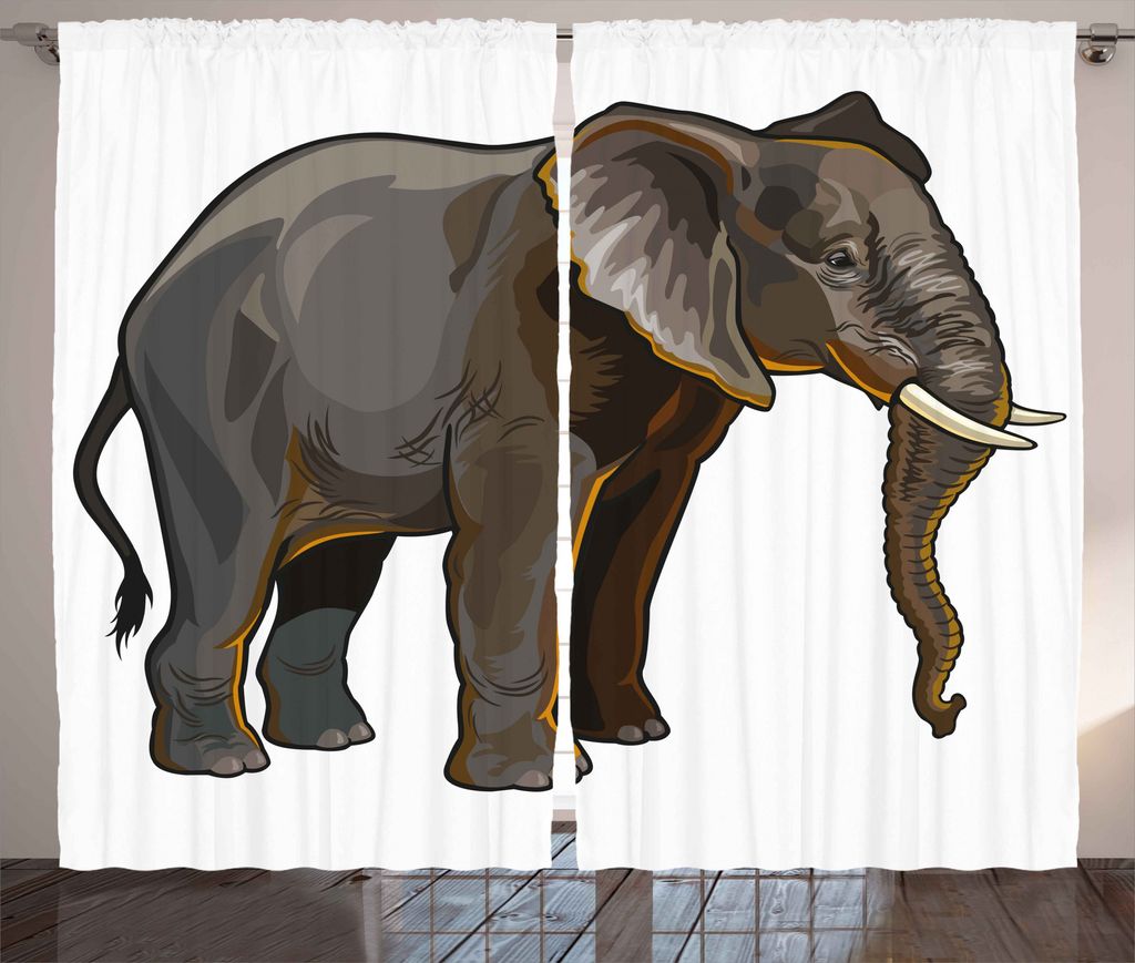 ABAKUHAUS Tier Rustikaler Vorhang, Exotische Safari Fauna, Wohnzimmer Universalband Gardinen mit Schlaufen und Haken, 280 x 175 cm, Grau