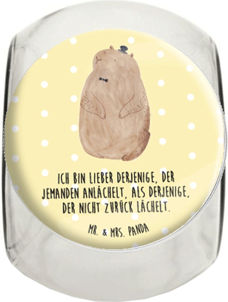 Mr. & Mrs. Panda Teedose Murmeltier XL 2000ml - Gelb Pastell - Geschenk, Respekt, Fröhlichkeit, Süßigkeitenglas, Vorratsglas, Bonboniere, Freund...