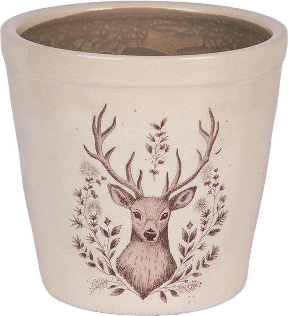 Clayre & Eef Blumentopf Ø 15x14 cm Beige Keramik Hirsch