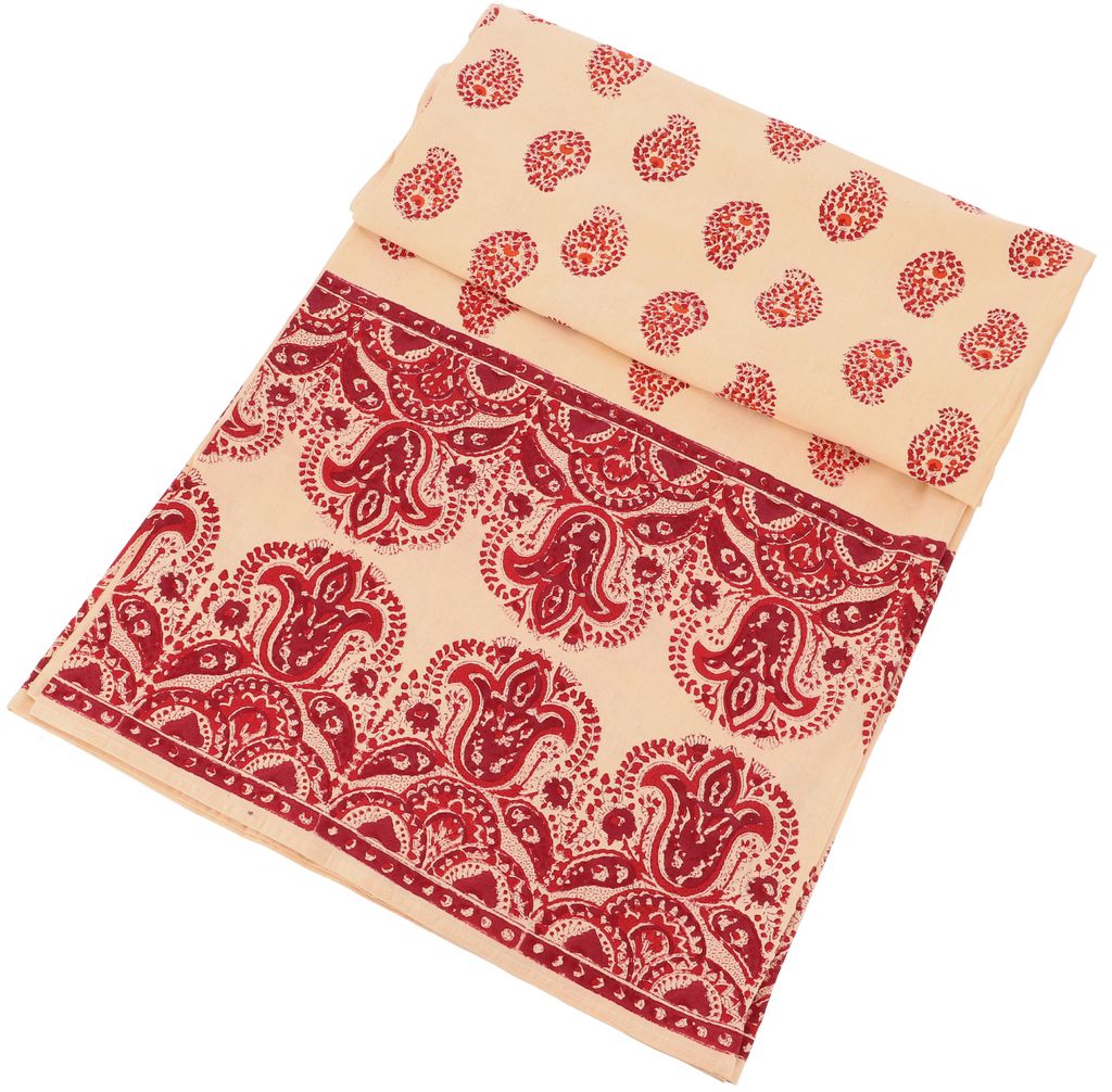 Blockdruck Tagesdecke, Bett & Sofaüberwurf, Handgearbeiteter Wandbehang, Wandtuch - Design 23, Rot, Baumwolle, Größe: Single 150*200 cm