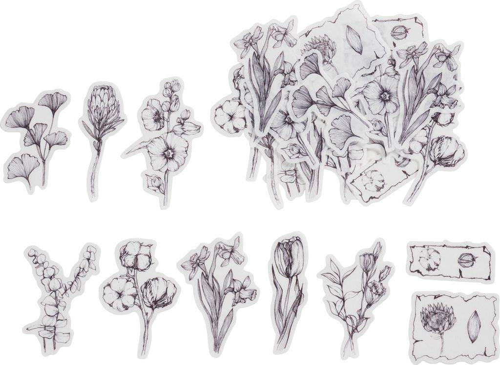 Creativ Company Kreppband-Aufkleber, schwarze und weiße Blumen, Größe 30–50 mm, 30 Stück 1 Box
