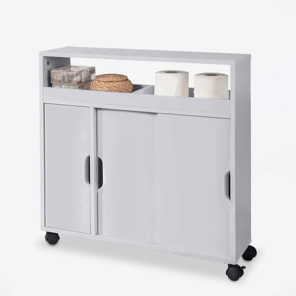 Meuble de rangement bas salle de bain Kokua gris anthracite sur roulettes