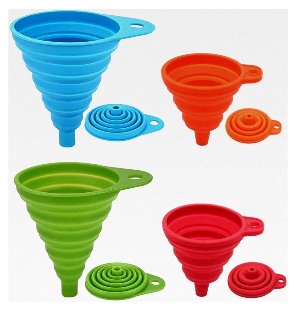 Faltbarer Trichtersatz, 4er Set Silikon-Trichter für Küche und Haushalt, lebensmittelecht, 4 Farben (2 große + 2 kleine)