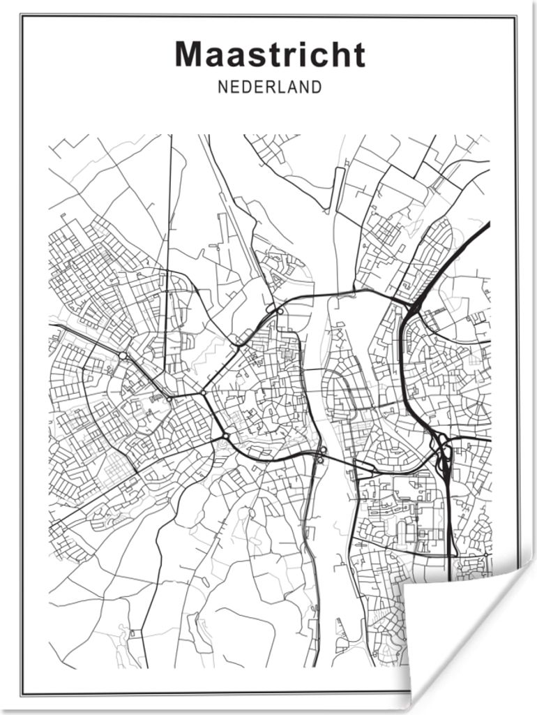 MuchoWow Poster Stadtplan - Maastricht - Schwarz und weiß 90x120 cm - Wohnzimmer