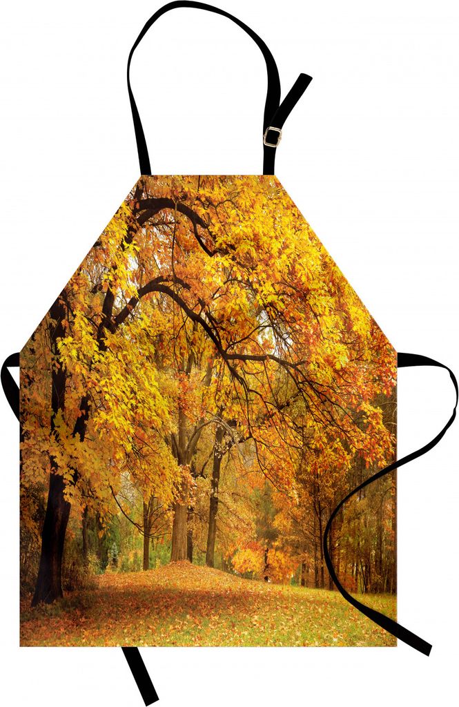 ABAKUHAUS Wald Kochschürze, Warmer Fall Scenery mit blassen Ahornblättern im Wald November Saison Woodlands, Farbfest Höhenverstellbar Waschbar ...