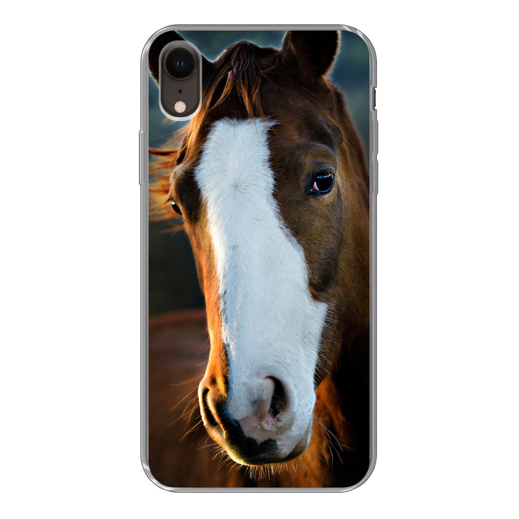 MuchoWow Handyhülle Schutzhülle Hülle für iPhone XR Pferd - Kopf - Licht Silikon Softcase Handy Hülle - Schutzdeckel