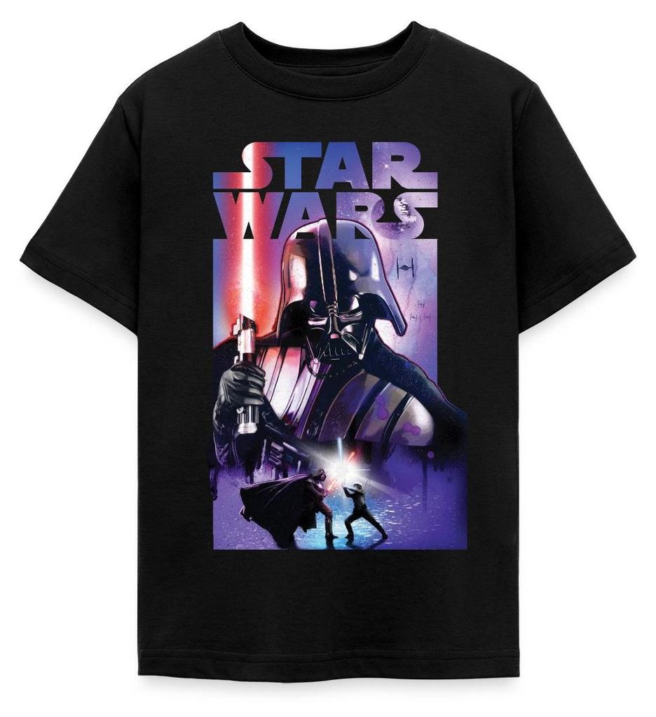 Star Wars Darth Vader Motiv Mit Rotem Lichtschwert Teenager T-Shirt, 134/146 (9-11 Jahre), Schwarz