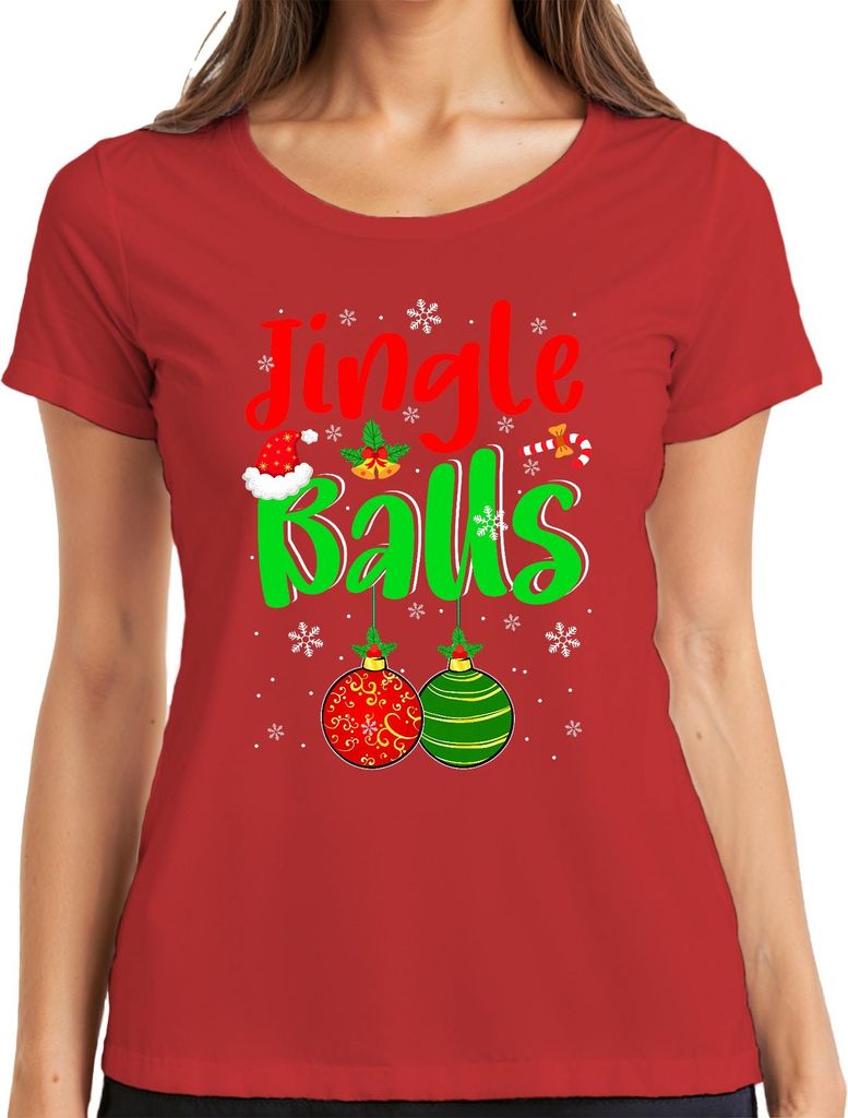 Jingle Balls Weihnachten Weihnachtskugeln Lustig Geschenk Damen T-Shirt, Rot, S