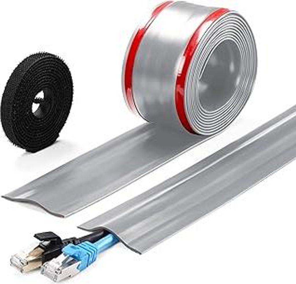 ZhiYo Boden-Kabelbrücke 2,5 m, Weiche PVC Kabelabdeckung für Teppich & Böden, Kabelverstecker und Schutz für Büro, Homeoffice & Gewerbe,Grau