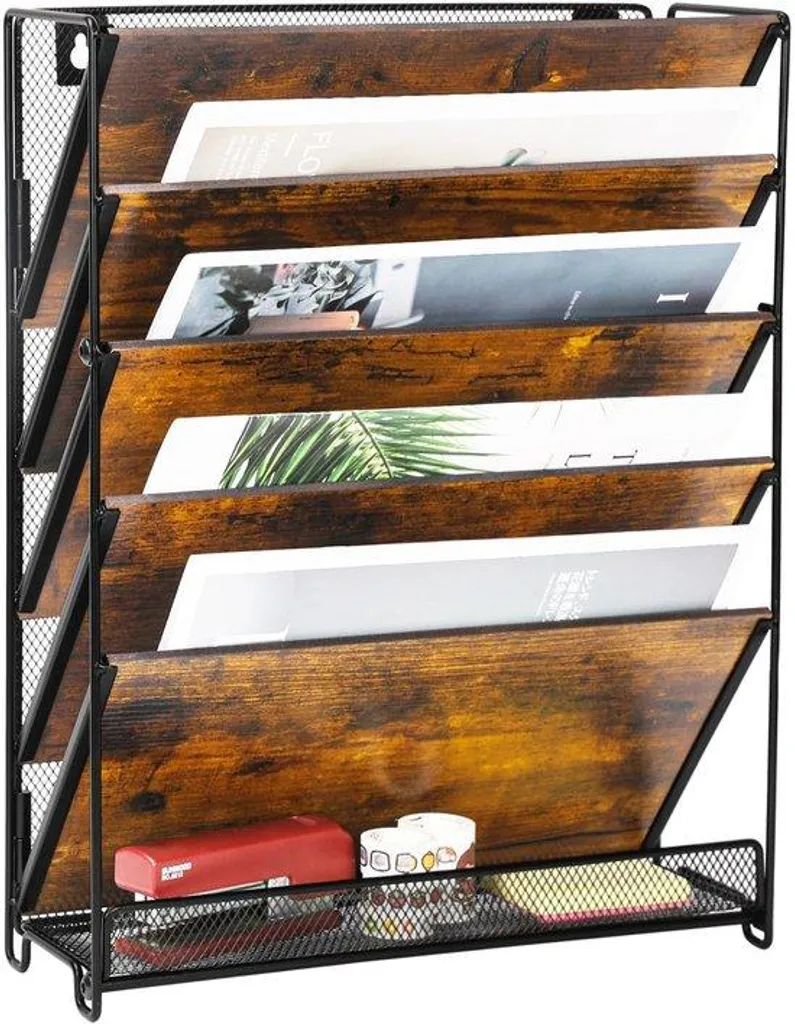 Organiseur mural A4 en bois noir - Rangement dossiers vertical élégant