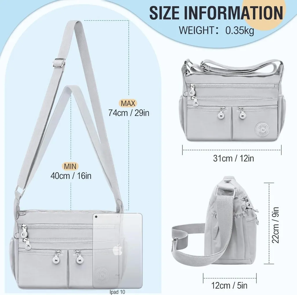 Borsa a Tracolla TEUEN Grande per Viaggi - Nylon Antifurto e Impermeabile - 6