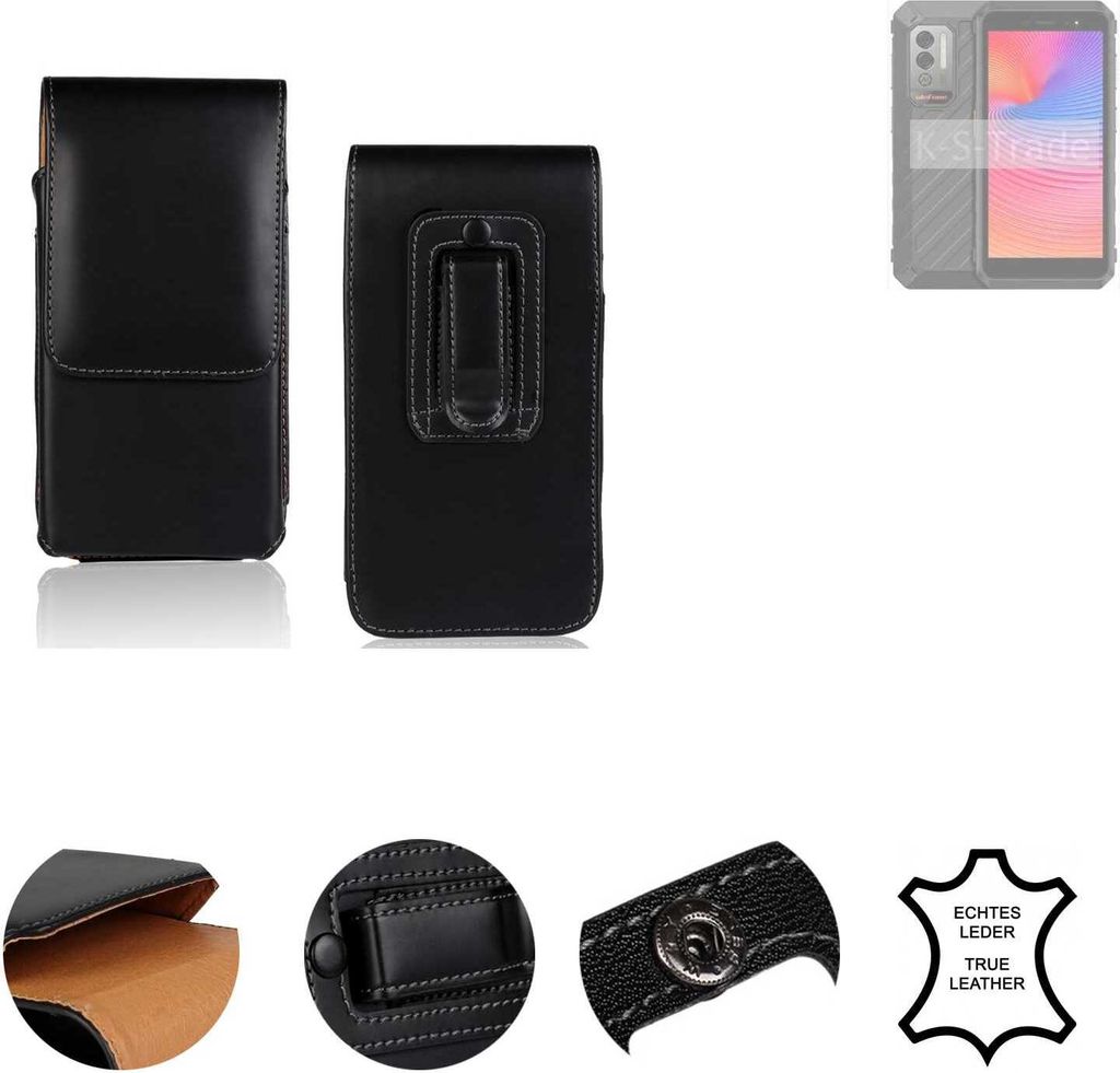 K-S-Trade Holster Gürteltasche Handy Hülle Schutzhülle kompatibel mit Ulefone Power Armor X11 Handyhülle Leder schwarz, 1x