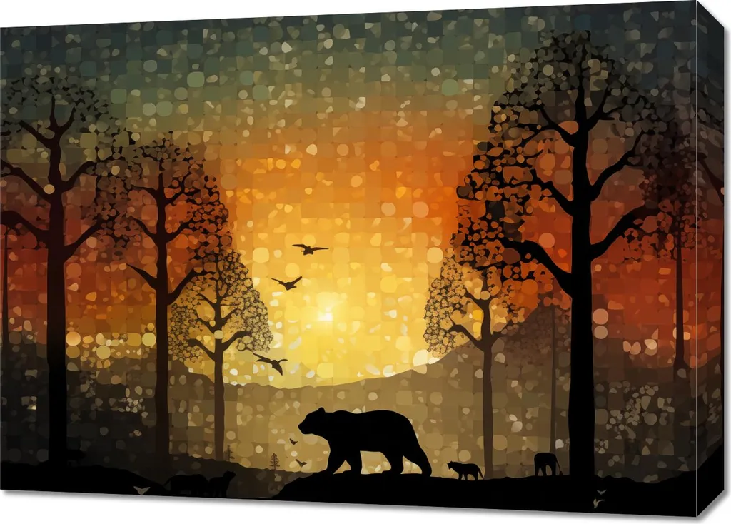 Cadre Déco Salon 70 x 50 cm Forêt et Coucher de soleil sauvage Zen