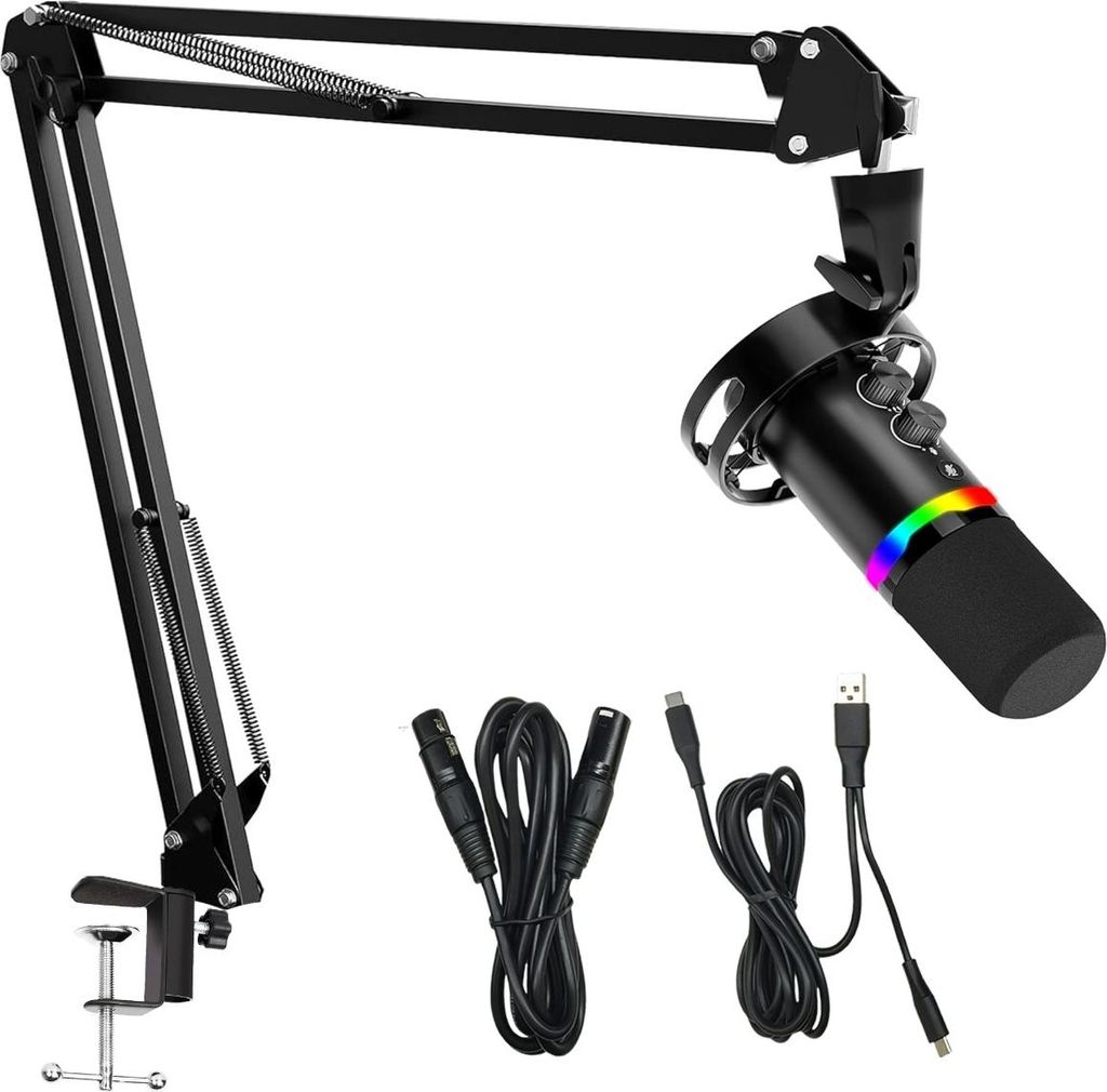 INF Dynamisches Mikrofon Set mit verstellbarem Ständer, XLR und Type-C