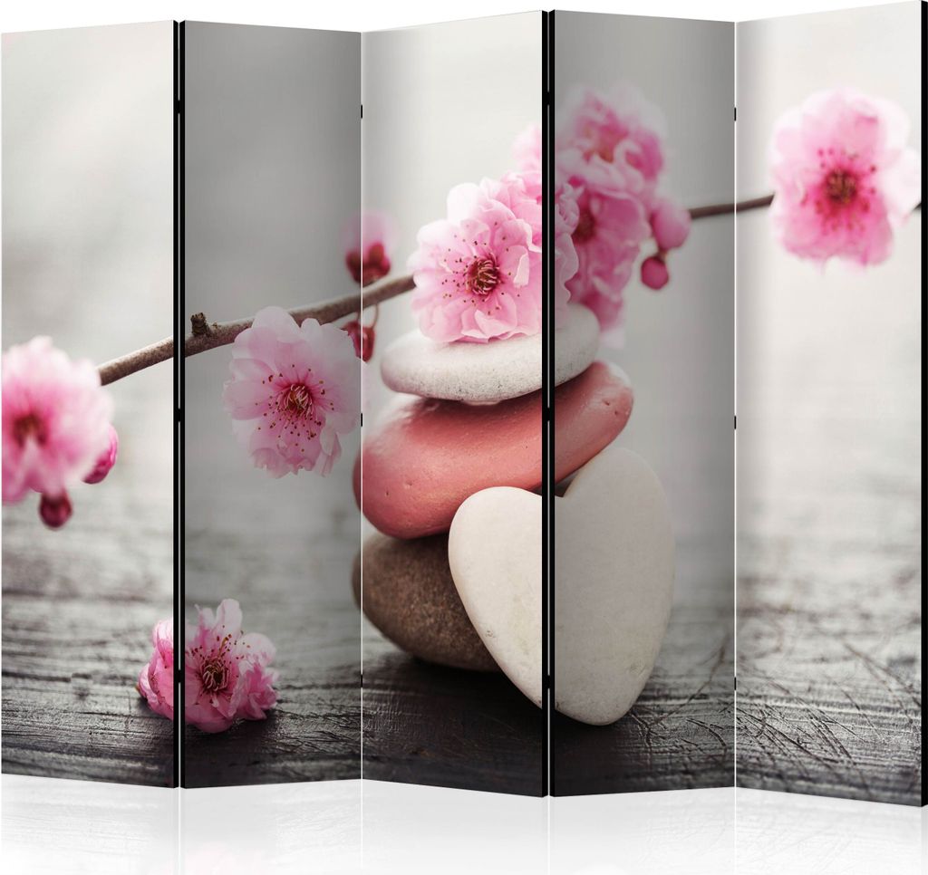 Neuheit! Dekorativer Paravent Raumteiler Trennwand Foto-Paravent Spanische Wand XXL BLUMEN STEINE HERZ 225x172 cm b-B-0557-z-c