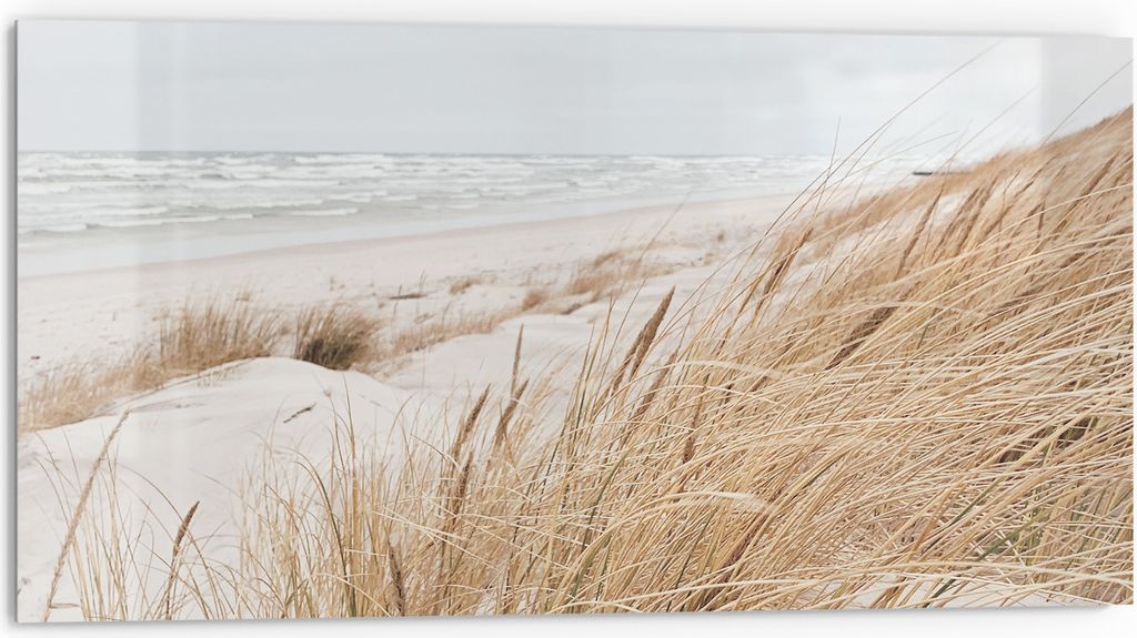 DEQORI Küchenrückwand Glas 80x40 cm 'Winterstrand Stille' Spritzschutz Bad Rückwand Küche