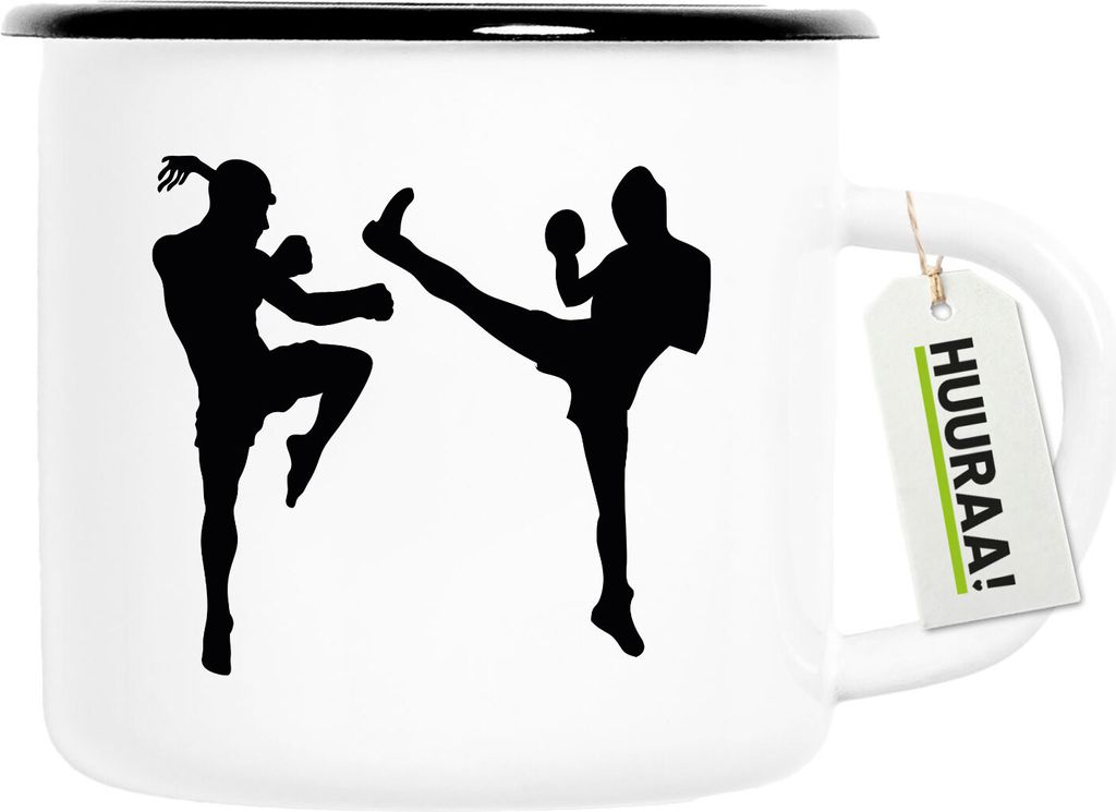 Huuraa Emaille Tasse Kickboxen Silhouette 300ml Vintage Campingbecher Geschenkidee
