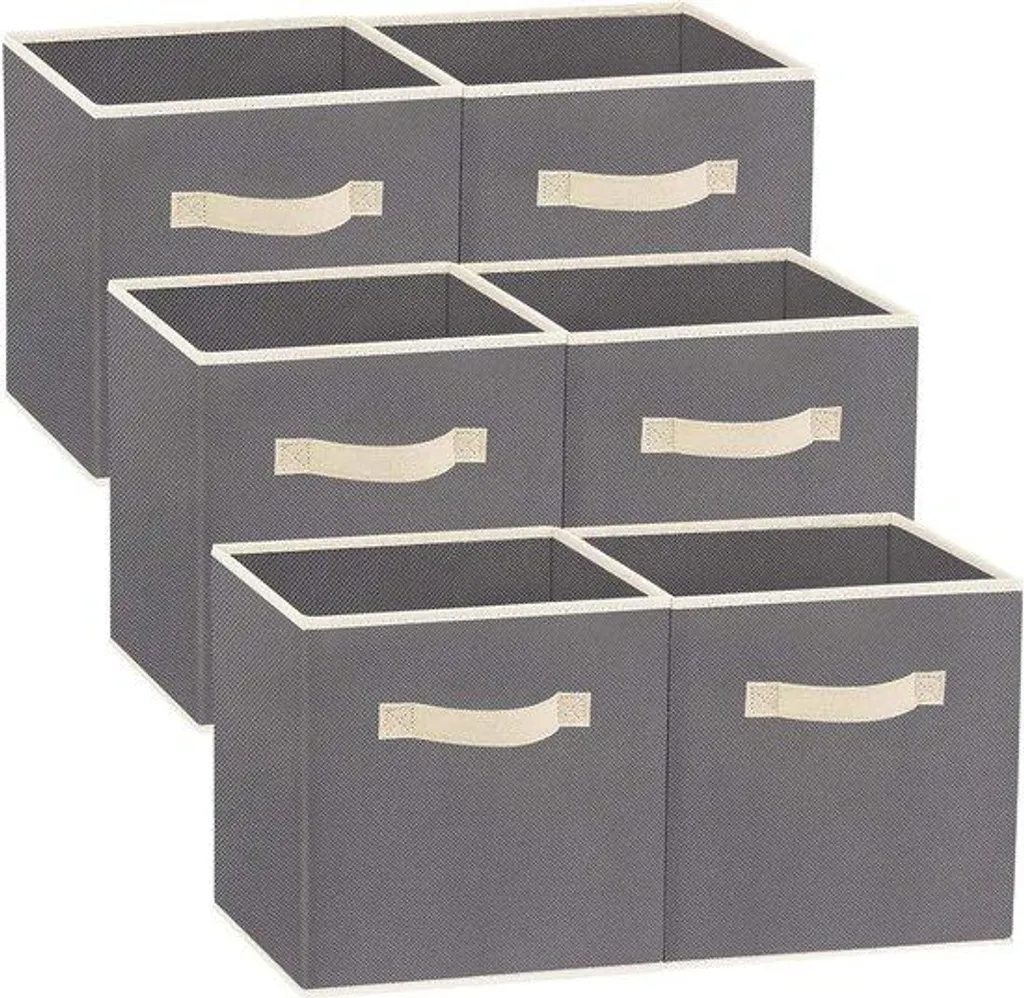 Boîte de rangement en tissu gris avec couvercle rabattable, lot de 6 pièces