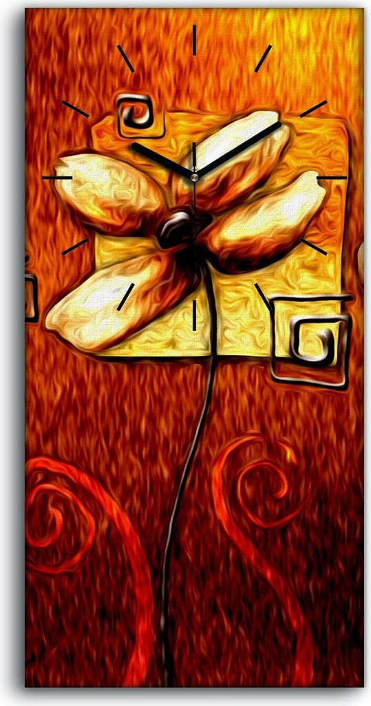 Küchenuhr Bürouhr Leinwand Uhr Geräuschlos 30x60 Gemälde Abstrakte Blumen Kunst - schwarze Hände
