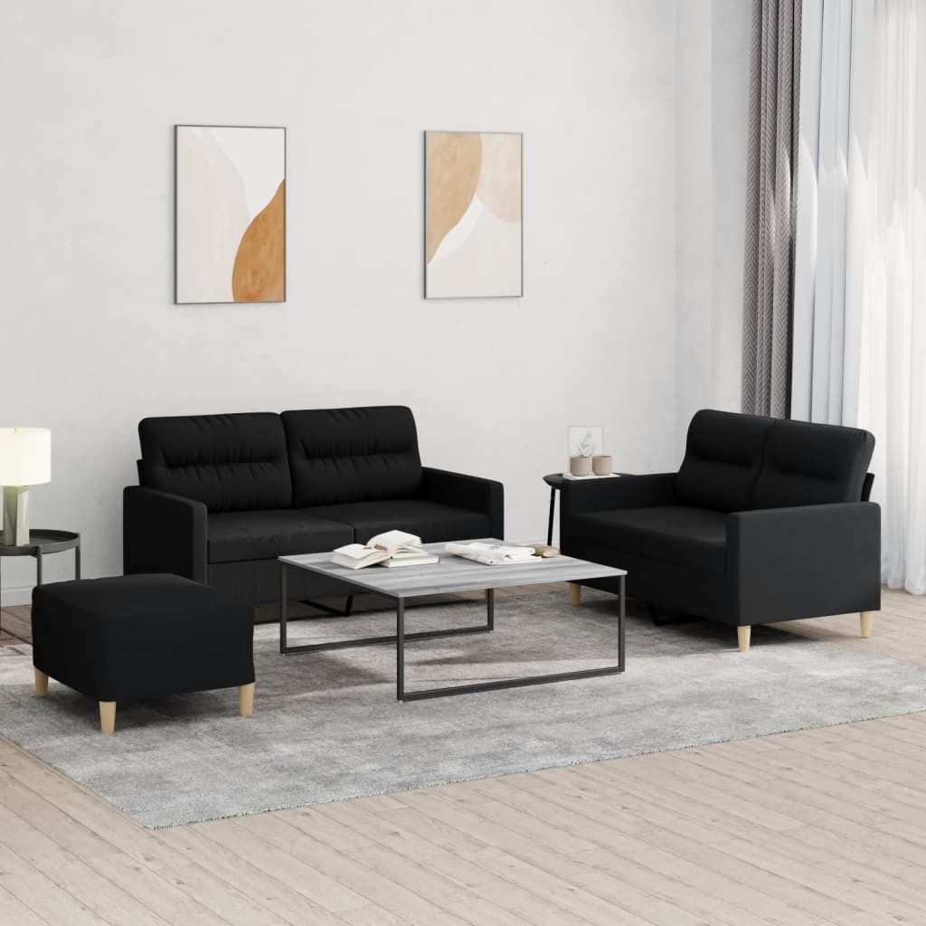 Maison Exclusive - 3-tlg. Sofagarnitur mit Kissen Schwarz Stoff