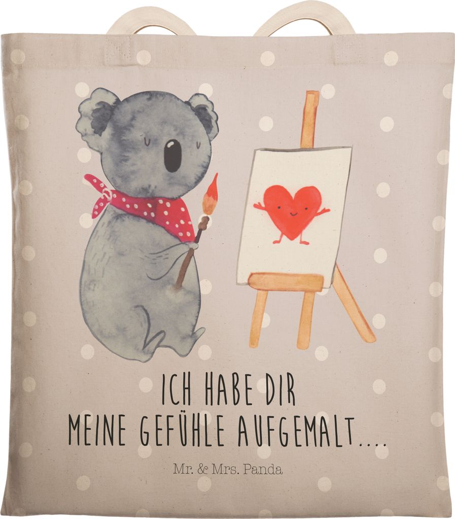 Mr. & Mrs. Panda Tote Bag Koala Künstler - Grau Pastell - Geschenk, Tragetasche, Liebesgeschenk, Gefühle, Beutel, shopping, Liebe, Zeichnen, Tasc...