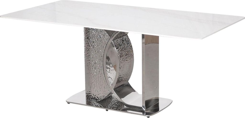 FURNLUX Esstisch Modig Marmor Weiss Und Silber 180cm / Hauptfarbe: Weiß / Abmessungen: 180 x 75 x 90 cm
