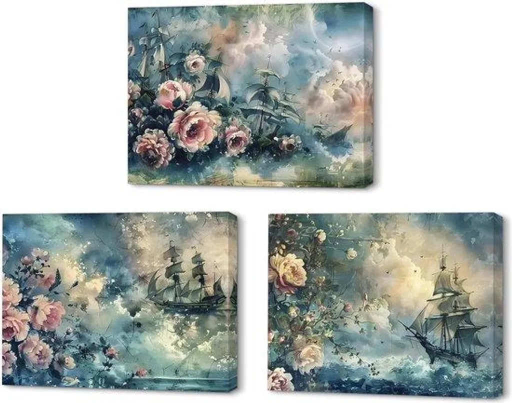 Tableau fleurs sur toile moderne lot de 3 pièces - 1219 x 30 cm élégant