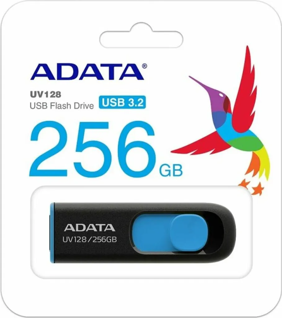 Stockage 256 Go Rétractable USB 3.2 Adata UV128 Design Noir et Bleu - 7