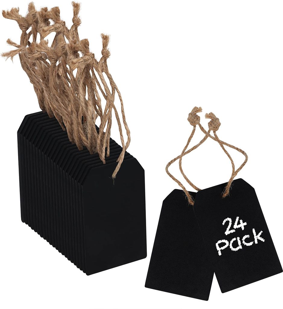 Belle Vous Holztafel zum Beschriften Kleine Kreidetafel (24er Pack) 8 x 5 cm - Doppelseitige Kleine Hängende Tafeln zum Beschriften - Für Hochzei...