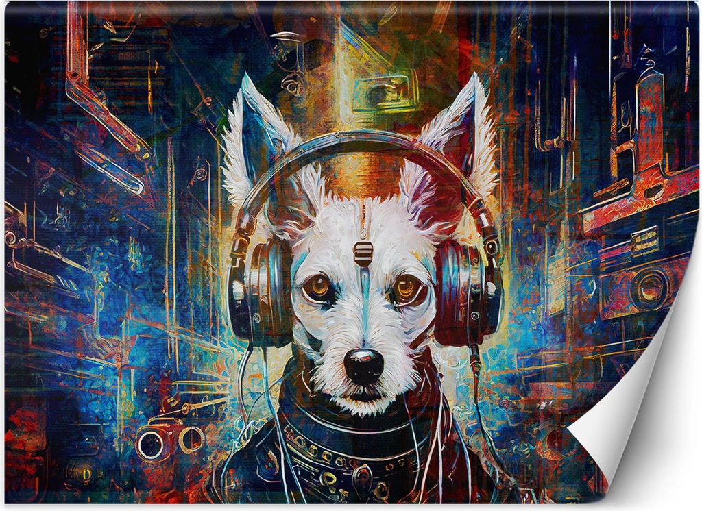 Vlies fototapete Hund im Kopfhörer Abstraktion 300x210 cm Feeby Bunt inkl. Kleber einfache Montage
