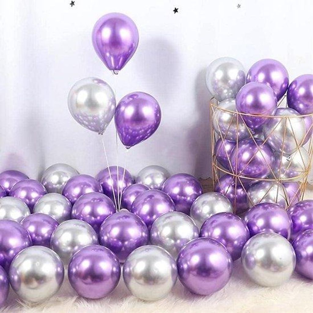Metallic Ballons 50 Stück lila silber Latex Helium Party Dekoration