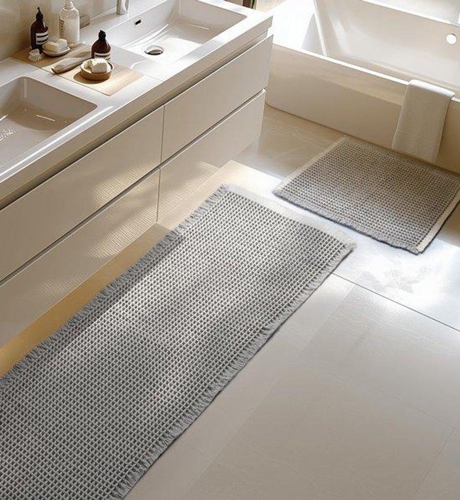 Grijs antislip badmatset, 2 stuks, wasbaar, woonkamer, slaapkamer, badkamer, 51 x 120 cm + 41 x 61 cm