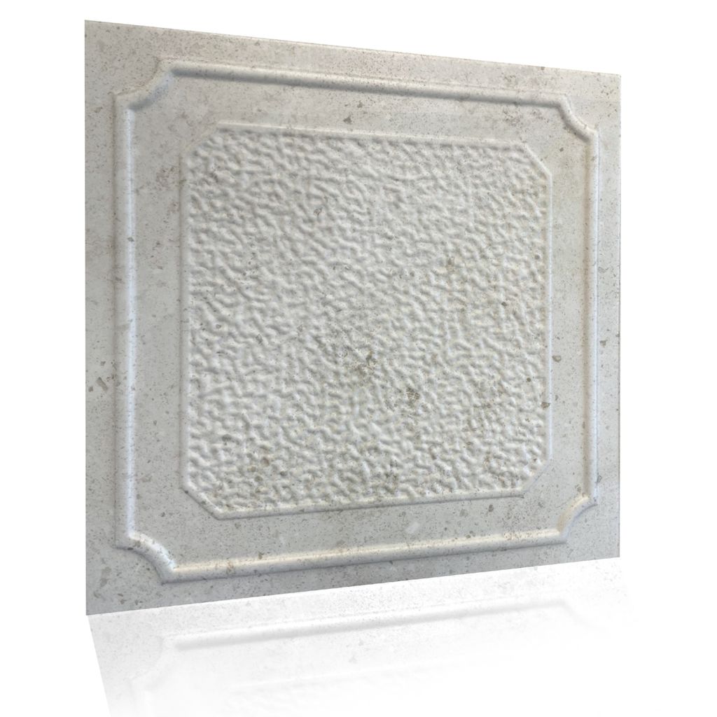 A single white polystyrene panel with a textured, embossed design and a decorative border, presented on a white background with a subtle reflection.