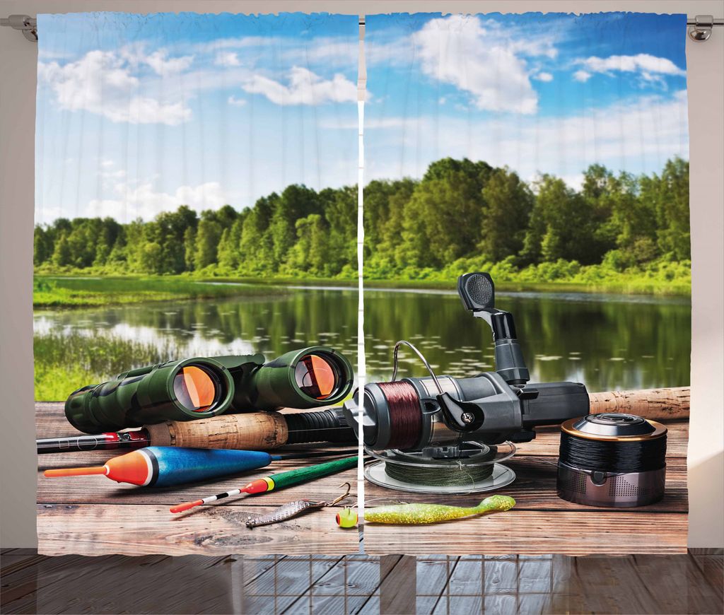 ABAKUHAUS Jagd Rustikaler Vorhang, Angelzubehör, Wohnzimmer Universalband Gardinen mit Schlaufen und Haken, 280 x 245 cm, Mehrfarbig