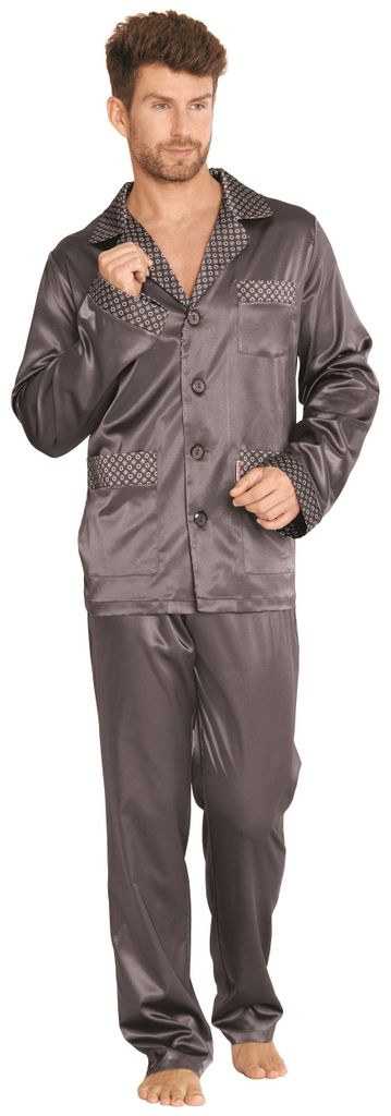 FOREX Lingerie edler und hochwertiger Satin-Pyjama Herren-Schlafanzug Hausanzug im tollen Design, XXL, Grau