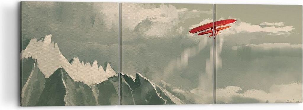 Bild auf Leinwand - Leinwandbild - 3 Teile - Rot Flugzeug Berge - 120x40cm - Wand Bild - Wanddeko - Wandbilder - Leinwanddruck - Bilder - Wanddekor...