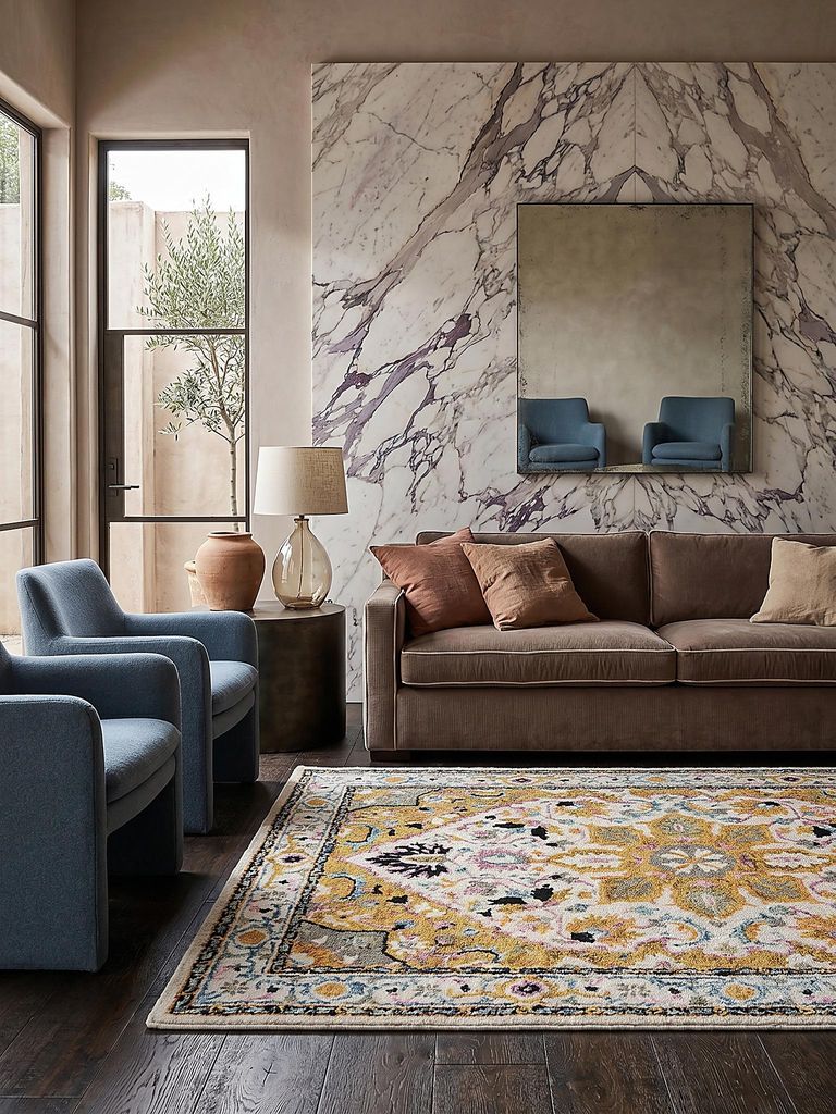 Traditioneller Wollteppich in Gelb-Grau, "Soar Andy". 120x170 cm | Kadima Design