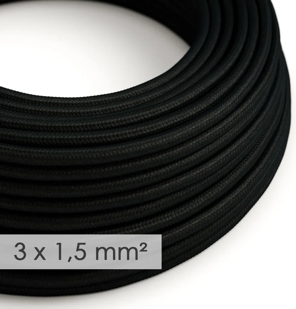 Creative-Cables Câble Textile 3x1,50 Noir Effet Soie RM04 - Bobine 50m