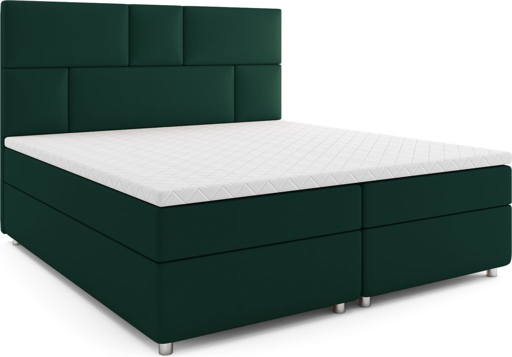 MR GROUP Boxspringbett mit Bettkasten SOLAN 140 x 200 cm, H3, Samtstoff, Polsterbett mit Matratze und Topper Doppelbett Bett für Schlafzimmer, grün