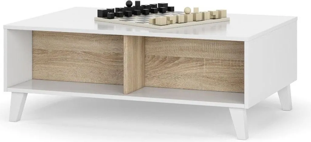Table basse relevable grise et chêne 100 cm Zaiken Plus avec coffre de rangement - 4