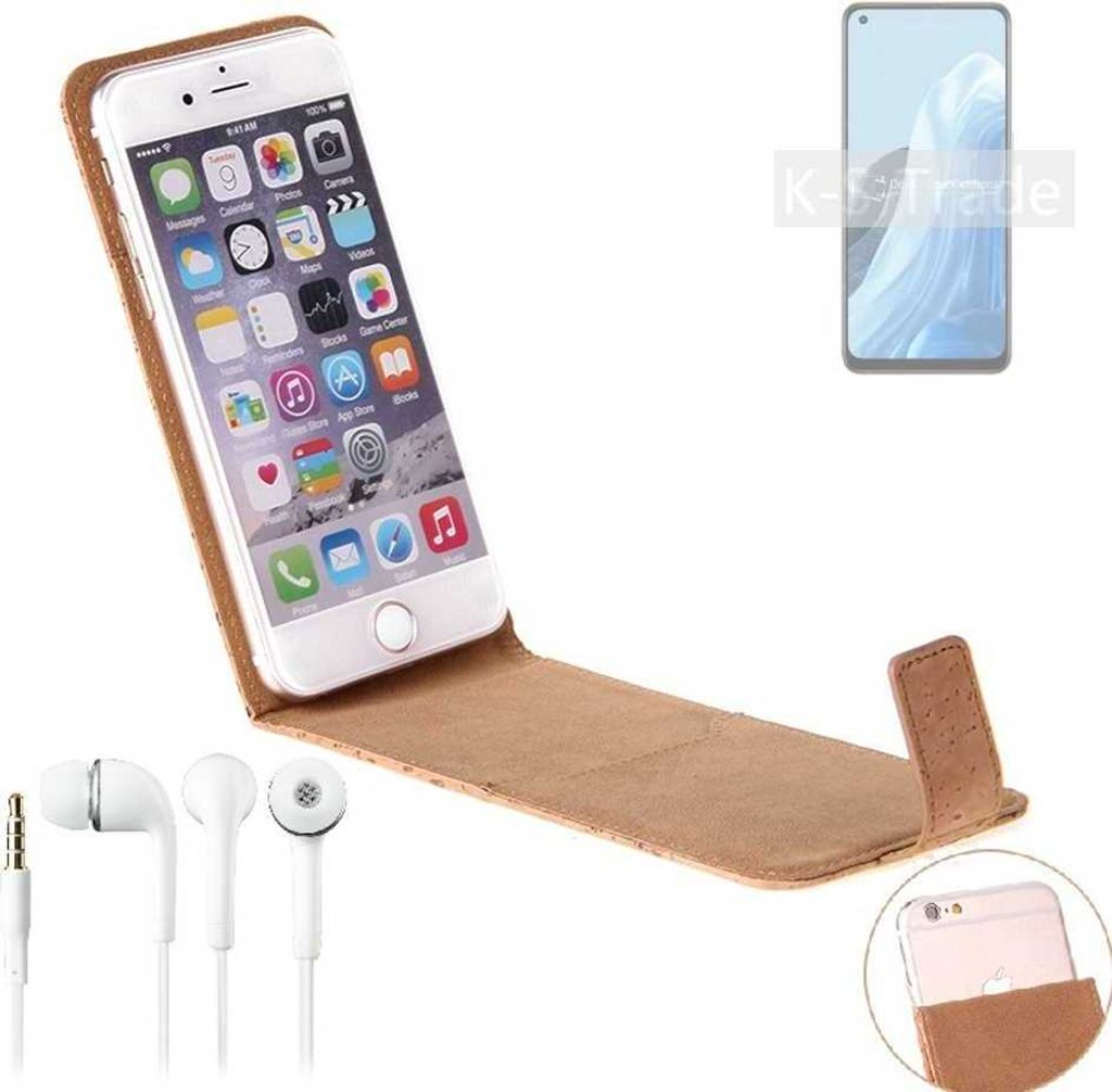 K-S-Trade Schutzhülle mit Kopfhörer kompatibel mit Oppo F21 Pro 4G Handyhülle Cover Kork Tasche Flipstyle Case