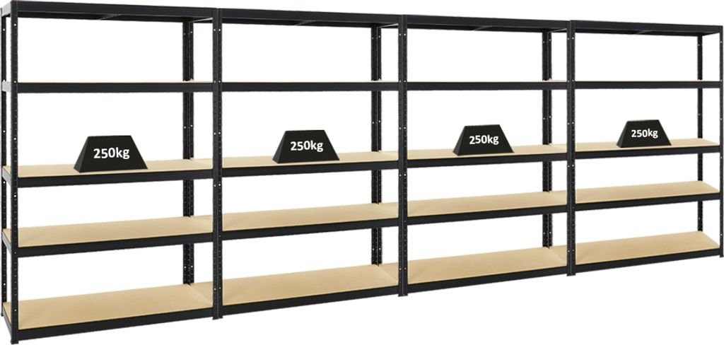 Mega Deal | 4x Schwerlastregal Big Elephant S | HxBxT 180x120x45 cm | Fachlast 250kg | Schwarz
