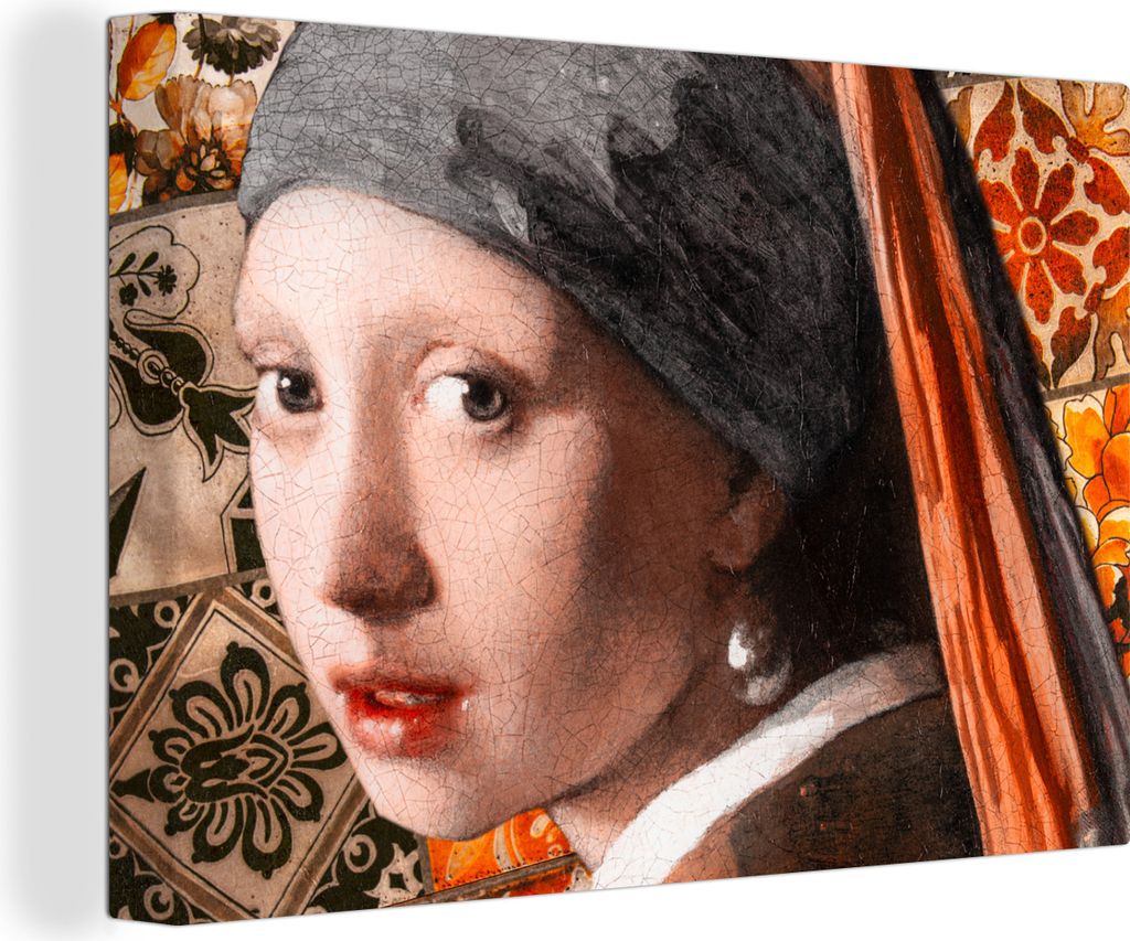 OneMillionCanvasses - Leinwandbilder - 150x100 cm, Das Mädchen mit dem Perlenohrring - Vermeer - Collage, Wandbilder Kunstdruck Wanddekoration -...
